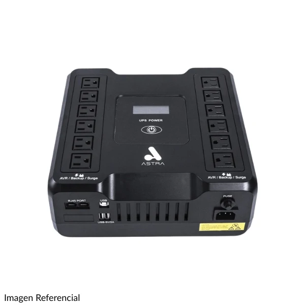 UPS Astra 1000VA/600W 110V 12 Tomas con USB, RJ45 y Panel LCD - AR1000