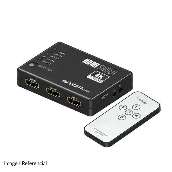 Switch HDMI Argom ARG-AV-5125 5 Puertos 4K 60Hz - Control Remoto IR - HDMI 5x1