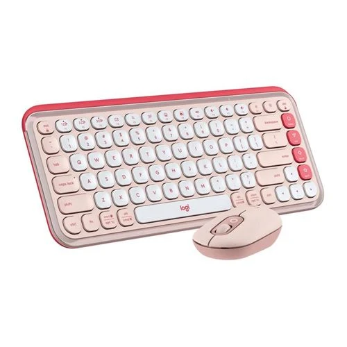 Combo Teclado y Mouse Logitech POP Icon Mecanico, Rosa y Blanco Hueso