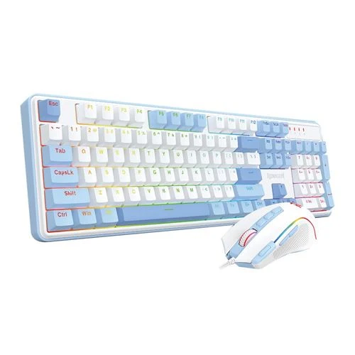 Combo Teclado y Mouse Mecanico Gaming Redragon S139 Hot-Swap Blanco y Azul