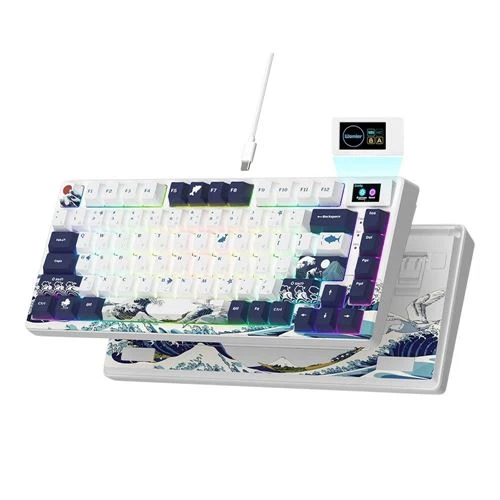 Teclado Mecánico WOMIER SK80 Blanco con Pantalla Integrada, Formato 80%