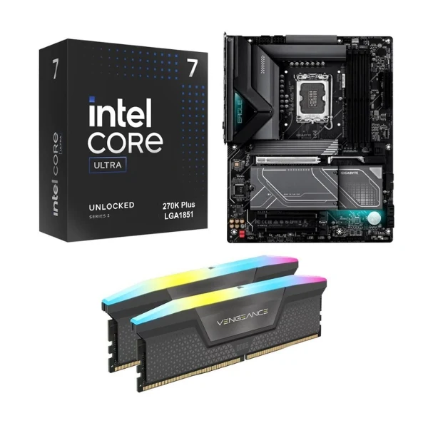 Kit para PC: Procesador Intel Core Ultra 7 270K Plus 3.7GHz 36MB Cache + Tarjeta Madre GIGABYTE Z890 Eagle WiFi7 Plus Socket LGA1851 DDR5 ATX + Memoria RAM Corsair Vengeance RGB 32 GB DDR5-6000 Black