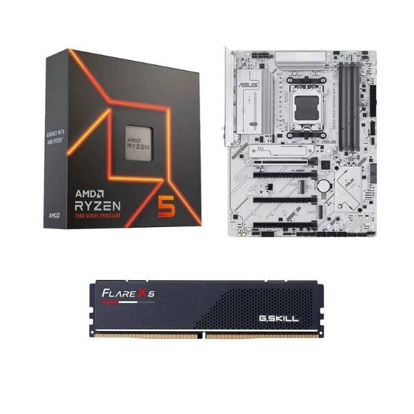 Kit para PC: Procesador AMD Ryzen 5 7600X 6 Núcleos 4.7GHz 32MB Cache + Tarjeta Madre ASUS B650E Max Gaming WiFi White Socket AM5 DDR5 ATX + Memoria RAM G.Skill 16 GB DDR5-6000