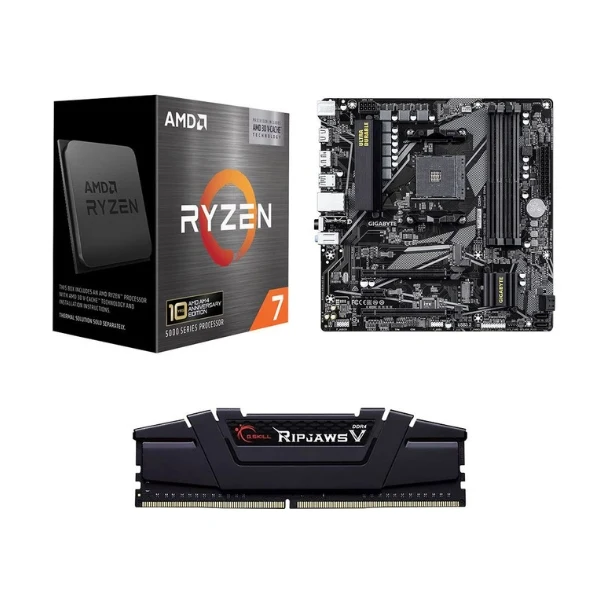 Kit para PC: Procesador AMD Ryzen 7 5800X3D 8 Núcleos 3.4GHz 96MB Cache + Tarjeta Madre GIGABYTE B550M DS3H AC R2 Socket AM4 DDR4 microATX + Memoria RAM G.Skill Ripjaws V 16 GB DDR4-3200 Black