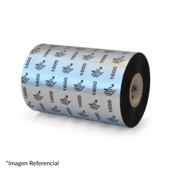 Cinta Ribbon de Cera Zebra 1600 Standard - 110mm x 450m - Core 1" - Negro - Caja 18 Piezas - 01600BK11045