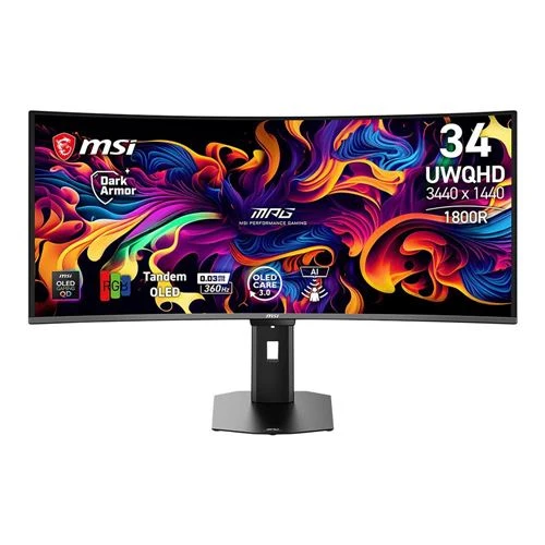 Monitor MSI MPG 341CQR QD-OLED X36 34" 2K WQHD (3440 x 1440) 360Hz Curved Screen UltraWide Gaming Monitor NVIDIA G-SYNC / AMD FreeSync Premium Pro Compatible