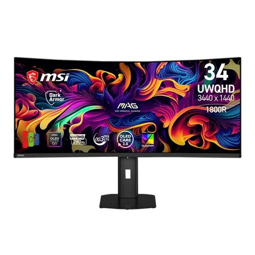 Monitor MSI MAG 341CQP QD-OLED X28 34.2" 2K WQHD (3440 x 1440) 280Hz Curved Screen UltaWide Gaming Monitor NVIDIA G-SYNC / AMD FreeSync Premium Pro Compatible
