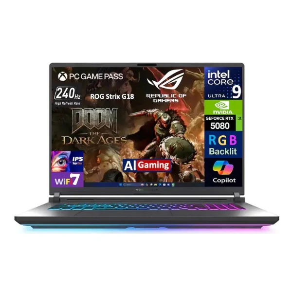 Laptop ASUS ROG Strix G18 Intel Core Ultra 9-275HX 32GB RAM 2TB SSD 18" NVIDIA GeForce RTX 5080 Win 11 Pro - Eclipse Gray