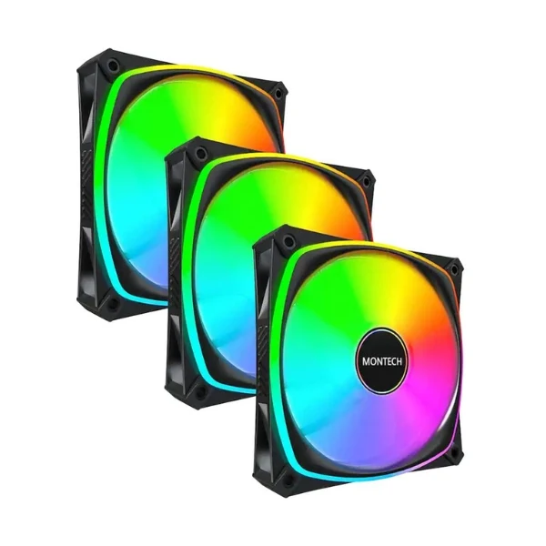 Fan Cooler Montech RX120 PRO RGB Rifle Bearing 120mm - Negro - RGB - 3 Pack