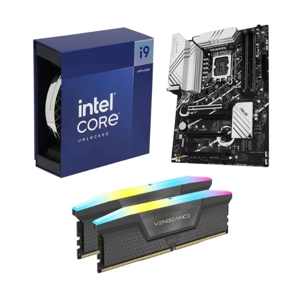Kit para PC: Procesador Intel Core i9-14900K 24 Núcleos 3.2GHz 36MB Cache + Tarjeta Madre ASUS Z790 Max Gaming WiFi7 Socket LGA1700 DDR5 ATX + Memoria RAM Corsair Vengeance RGB 32 GB DDR5-6000 Black