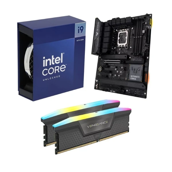 Kit para PC: Procesador Intel Core i9-14900K 3.2GHz 36MB Cache + Tarjeta Madre ASUS Z790-Plus TUF Gaming WiFi Socket LGA1700 DDR5 ATX + Memoria RAM Corsair Vengeance RGB 32 GB DDR5-6000 Black