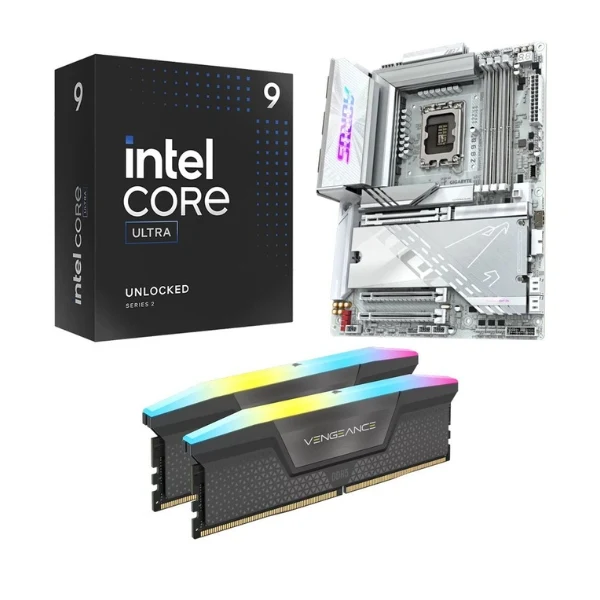 Kit para PC: Procesador Intel Core Ultra 9 285K 3.7GHz 36MB Cache + Tarjeta Madre GIGABYTE Z890 Aorus Pro Ice Socket LGA1851 DDR5 ATX + Memoria RAM Corsair Vengeance RGB 32 GB DDR5-6000 Black