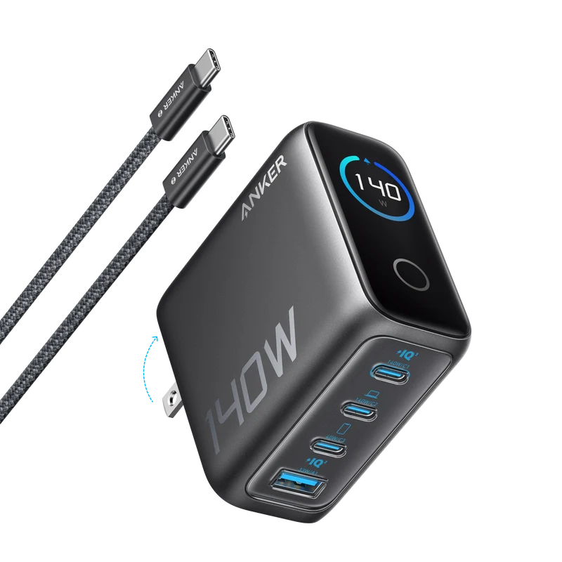Cargador Anker 140W 3 Puertos USB-C y 1 Puerto USB-A con Cable USB-C