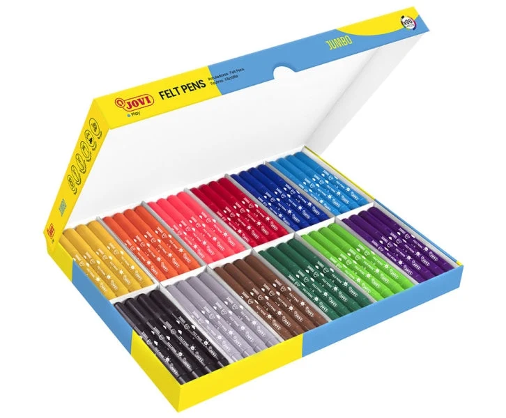 Jovi Felt Pens Pack Escolar 96 Rotuladores Jumbo - Punta Resistente - Capuchon Ventilado - Grip Ergo