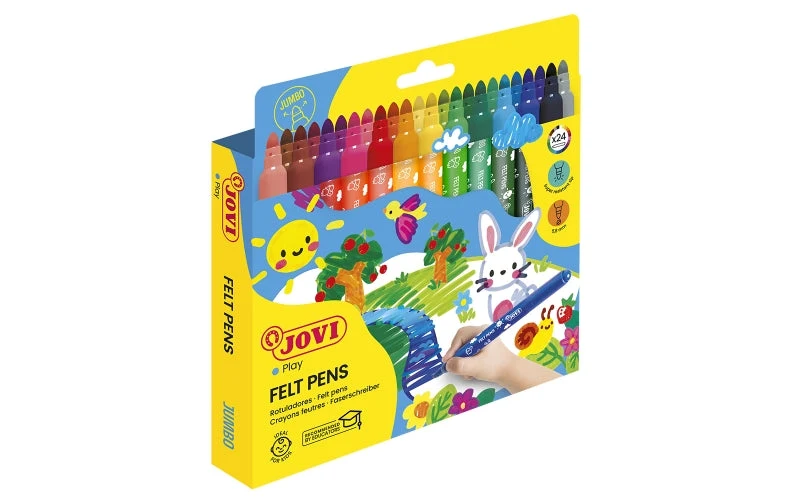 Jovi Felt Pens Estuche de 24 Rotuladores Jumbo - Amplia Variedad de Tonos - Tinta de Gran Fijacion