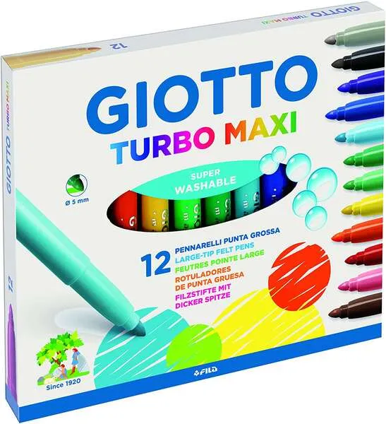 Giotto Turbo Maxi Rotuladores - Punta Gruesa 5mm - Tinta al Agua - Lavable - Colores Sur