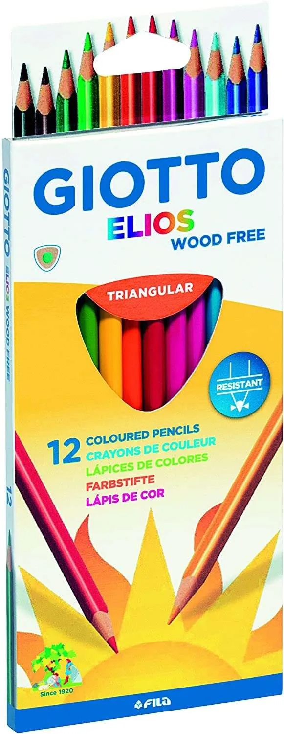 Giotto Elios Wood Free Lapices Triangulares de Colores - Sin Madera - Mina 3.3 mm - Color