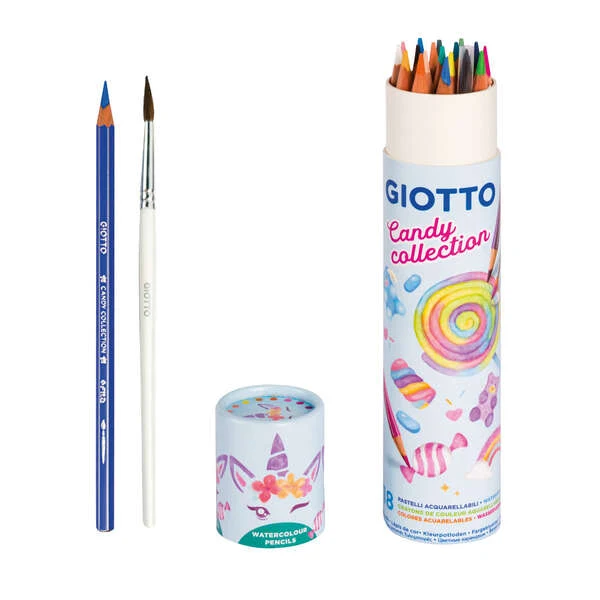 Giotto Candy Collection Acquarell Bote de 18 Lapices de Colores Acuarelables Hexagonales + Pincel
