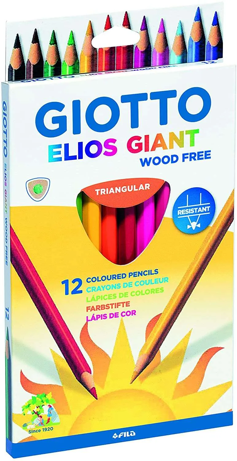 Giotto Elios Giant Wood Free Lapices Triangulares de Colores - Sin Madera - Mina 5 mm - C