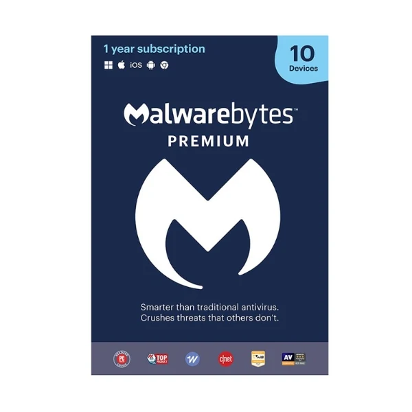 Malwarebytes Premium Security - 10 Devices / 1 Year - Windows, Mac OS, Android, iOS, Chrome - Antivirus