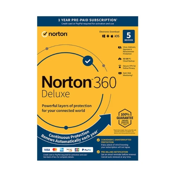 Norton 360 Deluxe - 5 Devices - 1 Year Subscription - Antivirus