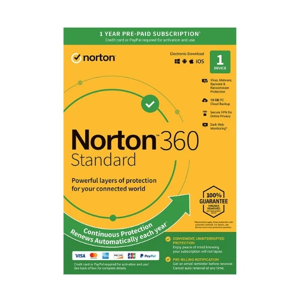 Norton 360 Standard - 1 Device - 1 Year Subscription - Antivirus