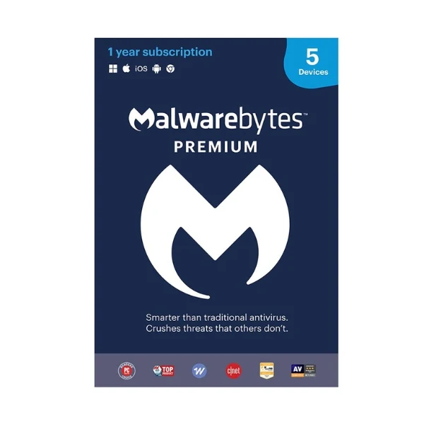 Malwarebytes Premium Security - 5 Devices / 1 Year - Windows, Mac OS, Android, iOS, Chrome - Seguridad en Internet