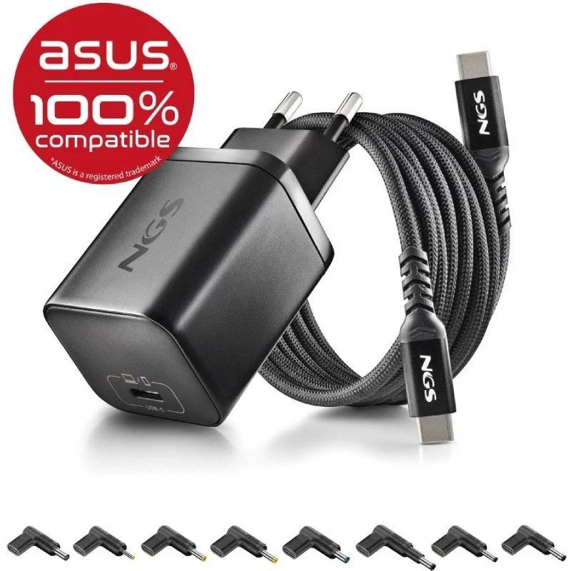 Cargador NGS BUD65W-AS GaN 65W USB-C con 8 adaptadores Asus