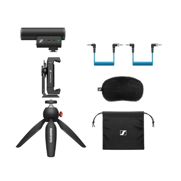 Micrófono Sennheiser Professional MKE 400 + Mobile Kit Directional On-Camera Microphone with Smartphone Clamp & Manfrotto PIXI Mini Tripod - Black
