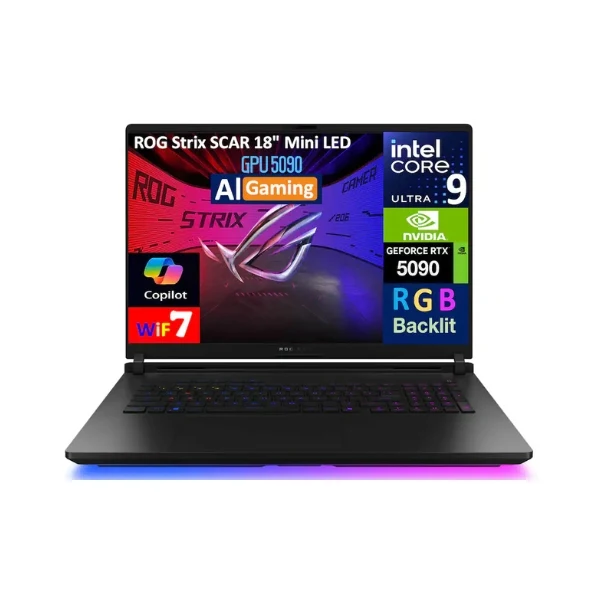 Laptop ASUS ROG Strix SCAR Intel Core Ultra 9-275HX 32GB RAM 2TB SSD 18" NVIDIA GeForce RTX 5090 Win 11 Pro - Off Black