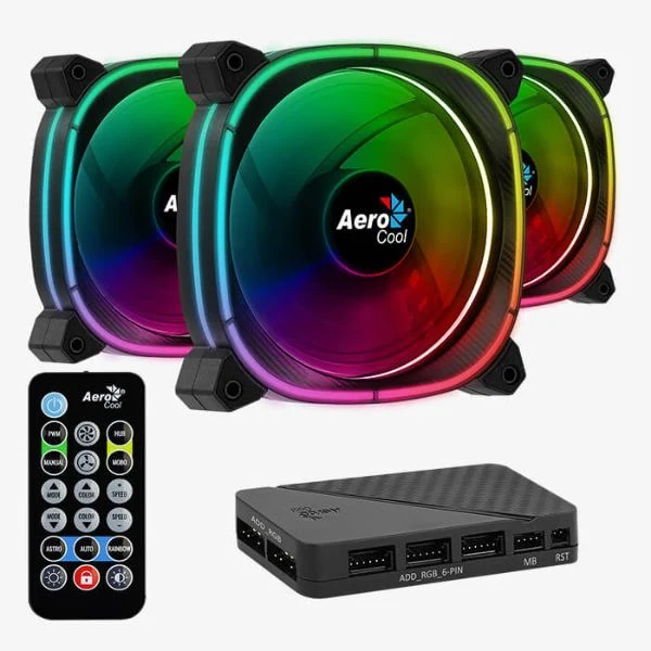 Ventilador Aerocool Astro 12 Pro ARGB Kit 3 en 1 con Hub H66F y Control Remoto Negro