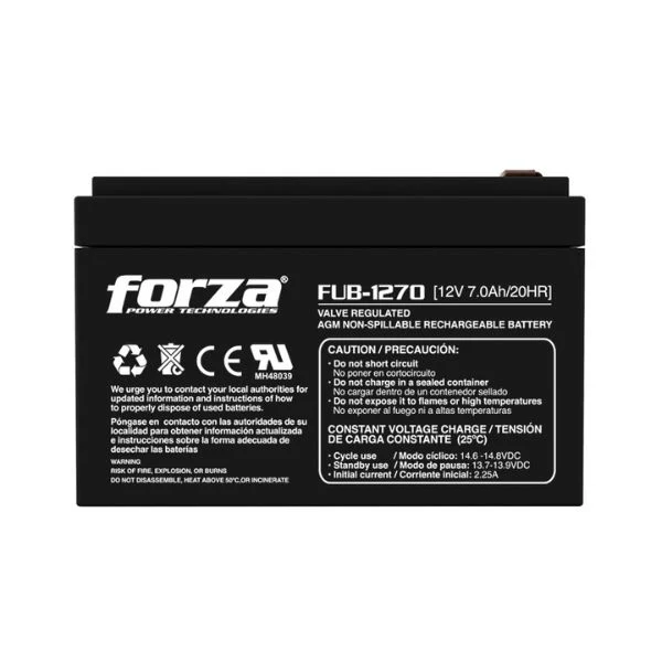 Batería Forza 12V 7Ah - AGM Sellada - Libre de Mantenimiento - Recargable - Válvula Reguladora VRLA - FUB-1270