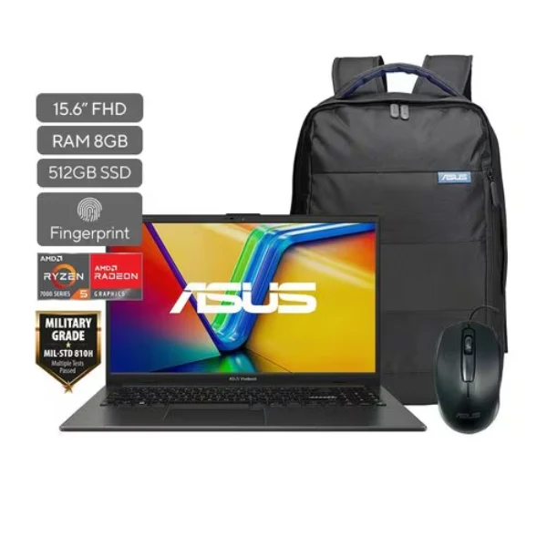 Laptop Asus VivoBook Go 15 E1504FA 15.6" - AMD Ryzen 5 7520U - 8GB LPDDR5 - 512GB SSD - AMD Radeon Graphics - Mixed Black - E1504FA-NJ748W