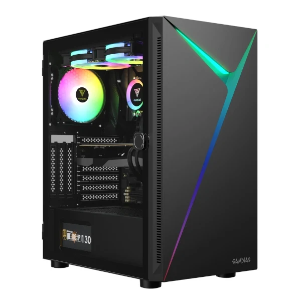 Case Gamdias Gaming ARGUS E4 Elite ATX Mid Tower - 3xUSB - HD Audio - Ventilador ARGB 12CM - Lateral Vidrio Templado - Negro