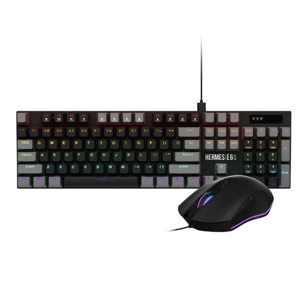 Combo Gaming Gamdias Hermes E6 Elite - Teclado Mecánico y Mouse 3600 DPI - 6 Botones - RGB Multicolor - Inglés - Negro