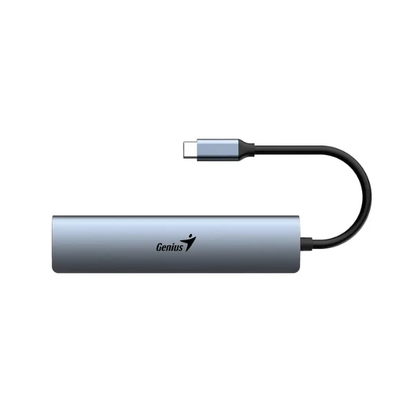 Hub USB Genius UH-545 5 en 1 - 3x USB 3.0 - 1x USB-C Carga - RJ45 Gigabit - 5 Gbps - Gris Plomo - 31240004400