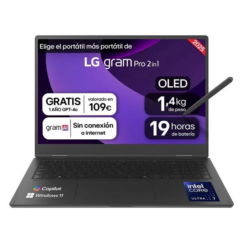 LG Gram Pro 2-en-1 - 16T90TP-K.AD88B - 16" - Intel Core Ultra 7-255H - 32GB - 1TB SSD - Windows 11