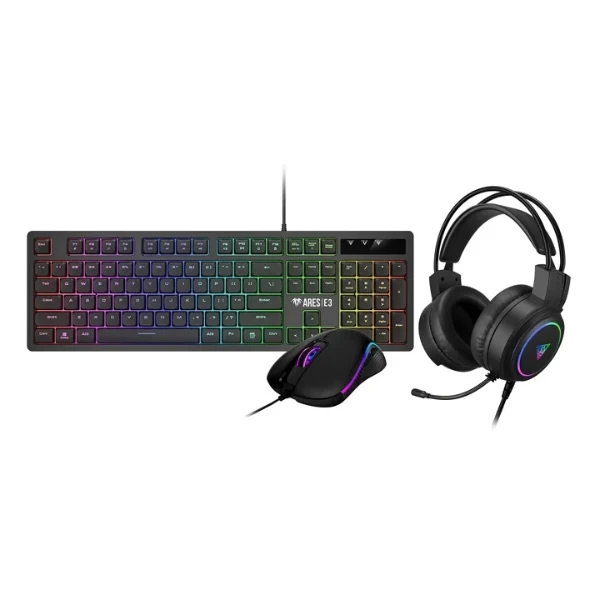 Combo Gaming Gamdias Poseidon E2 - Teclado Mouse Audífonos - ARGB - USB - Negro