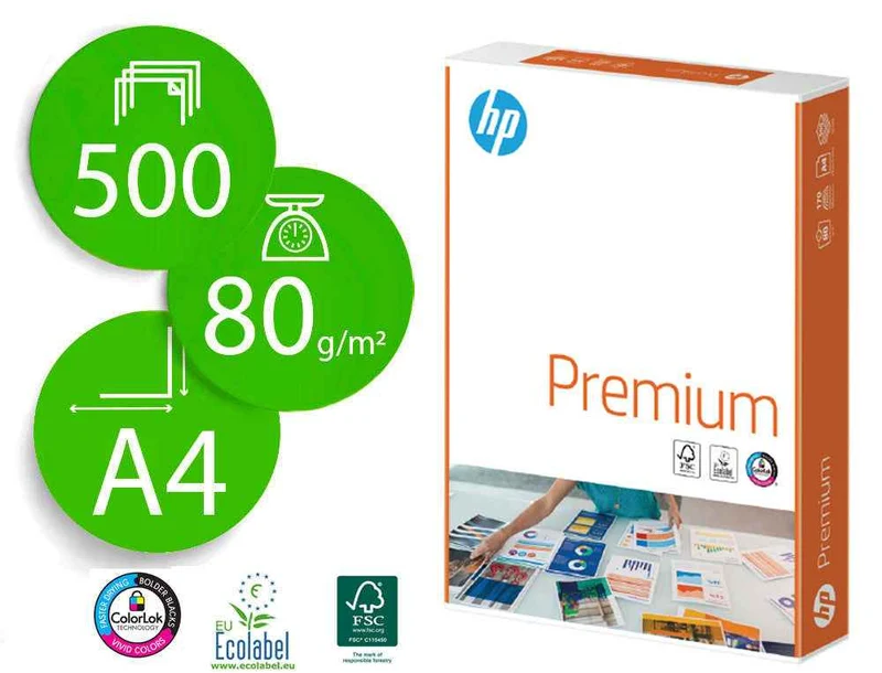 HP Premium Papel A4 80gr 210x297mm (500 Hojas) Blanco - Cantidad: 5