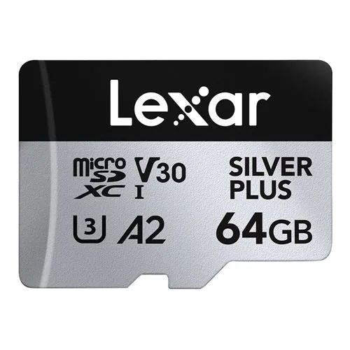 Tarjeta de Memoria Lexar 64GB Professional SILVER PLUS UHS-I microSDXC Class 10 U3 V30 Flash Memory Card Plata