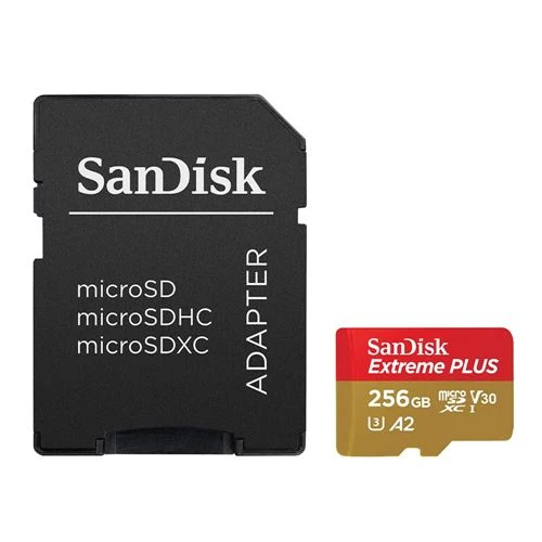 Tarjeta de Memoria Sandisk 256GB Extreme PLUS microSDXC Class 10 A2 UHS-3 V30 Flash Memory Card