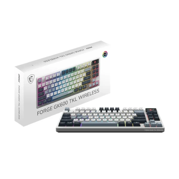 Teclado Gamer MSI FORGE GK600 TKL Wireless - Mecánico RGB - 2.4GHz/Bluetooth/USB-C - Inglés - S11-42CEP01-HH9 - Blanco/Gris