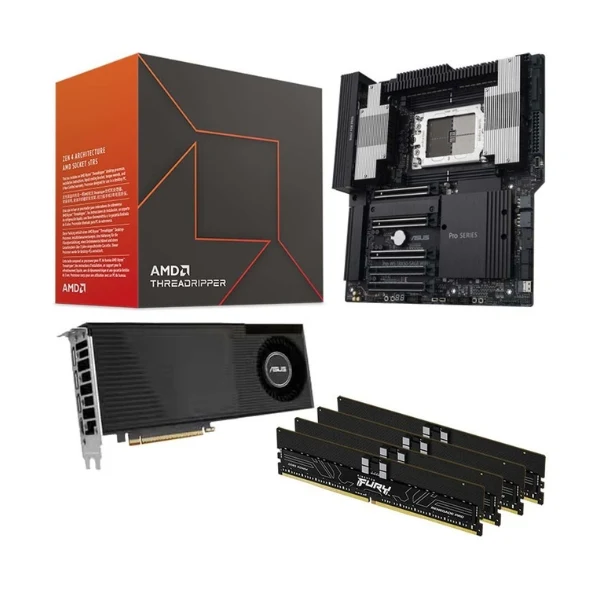 Kit para PC: Procesador AMD Ryzen Threadripper 7970X 32 Núcleos + Tarjeta Madre ASUS TRX50 Sage Pro sTR5 DDR5 CEB + 128GB RAM DDR5 + Tarjeta Gráfica ASUS AMD Radeon AI PRO R9700 Turbo 16GB GDDR6