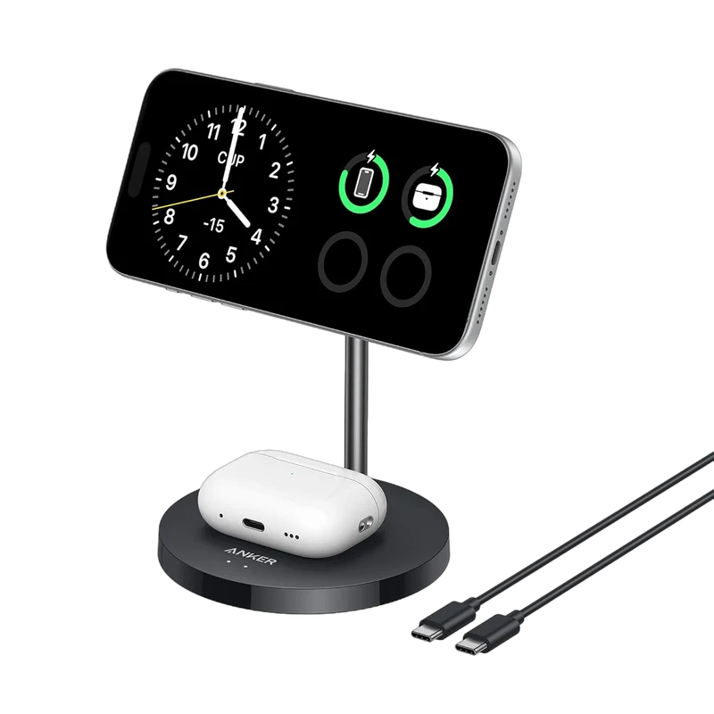 Cargador Inalámbrico Anker MagGo 2 en 1 con Soporte - Blanco