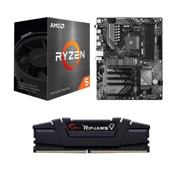 Kit para PC: Procesador AMD Ryzen 5 5500 6 Núcleos 3.6GHz 16MB Cache + Tarjeta Madre GIGABYTE B550 Eagle WiFi6 Socket AM4 DDR4 ATX + Memoria RAM G.Skill Ripjaws V 16 GB DDR4-3200 Black