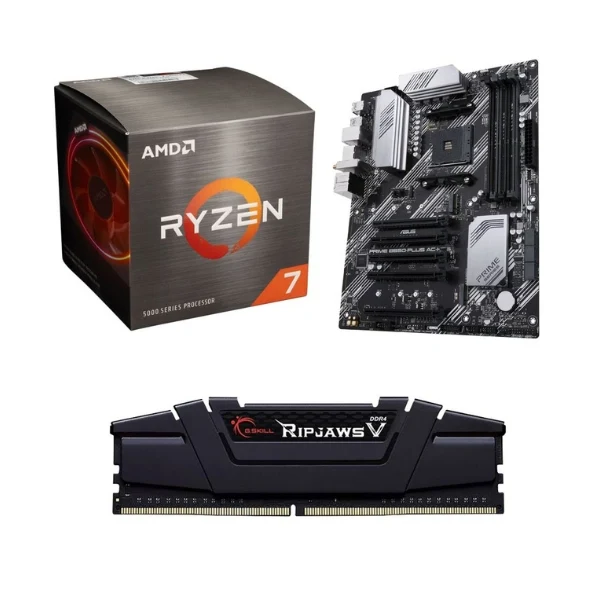 Kit para PC: Procesador AMD Ryzen 7 5800XT 8 Núcleos 3.8GHz 32MB Cache + Tarjeta Madre ASUS B550-PLUS Prime AC-HES Socket AM4 DDR4 ATX + Memoria RAM G.Skill Ripjaws V 16 GB DDR4-3200 Black