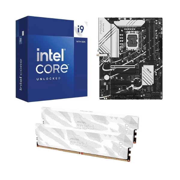 Kit para PC: Procesador Intel Core i9-14900K 24 Núcleos 3.2GHz 36MB Cache + Tarjeta Madre ASUS Z790 Max Gaming WiFi7 Socket LGA1700 DDR5 ATX + Memoria RAM Crucial Pro 32 GB DDR5-6400 White