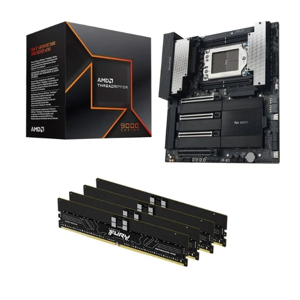 Kit para PC: Procesador AMD Ryzen Threadripper 9960X 24 Núcleos 4.2GHz + Tarjeta Madre ASUS TRX50 SAGE Pro WS WiFi Socket sTR5 DDR5 CEB + Memoria RAM Kingston Fury Renegade Pro 128 GB DDR5-5600 ECC