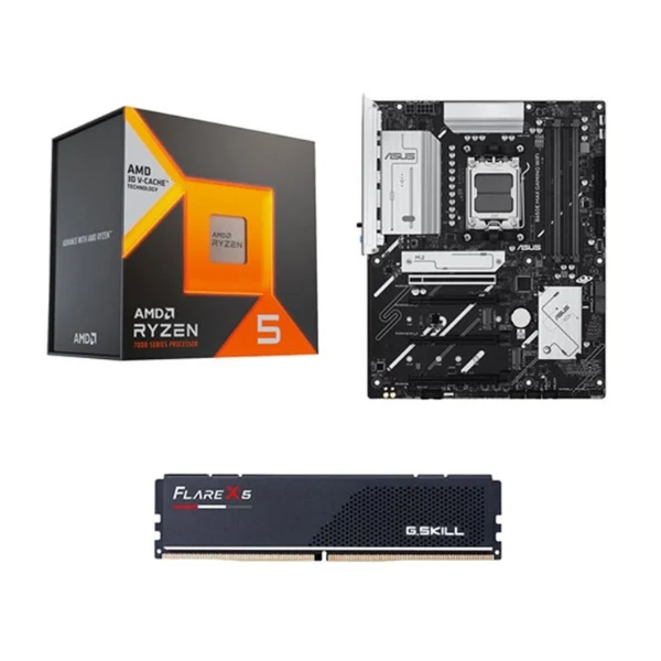 Kit para PC: Procesador AMD Ryzen 5 7600X3D 6 Núcleos 4.1GHz 96MB Cache + Tarjeta Madre ASUS B650E MAX Gaming WiFi Socket AM5 DDR5 ATX + Memoria RAM G.Skill Flare X5 16 GB DDR5-6000 Black