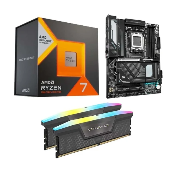 Kit para PC: Procesador AMD Ryzen 7 7800X3D 8 Núcleos 4.20GHz 96MB Cache + Tarjeta Madre GIGABYTE B850 Gaming X WiFi6E Socket AM5 DDR5 ATX + Memoria RAM Corsair Vengeance RGB 32 GB DDR5-6000 Black